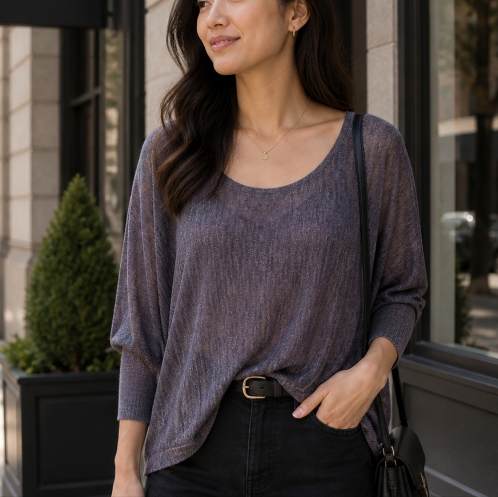 Club Monaco Sheer Knit Top Size M Lightweight Dolman Sleeve Minimalist Chic